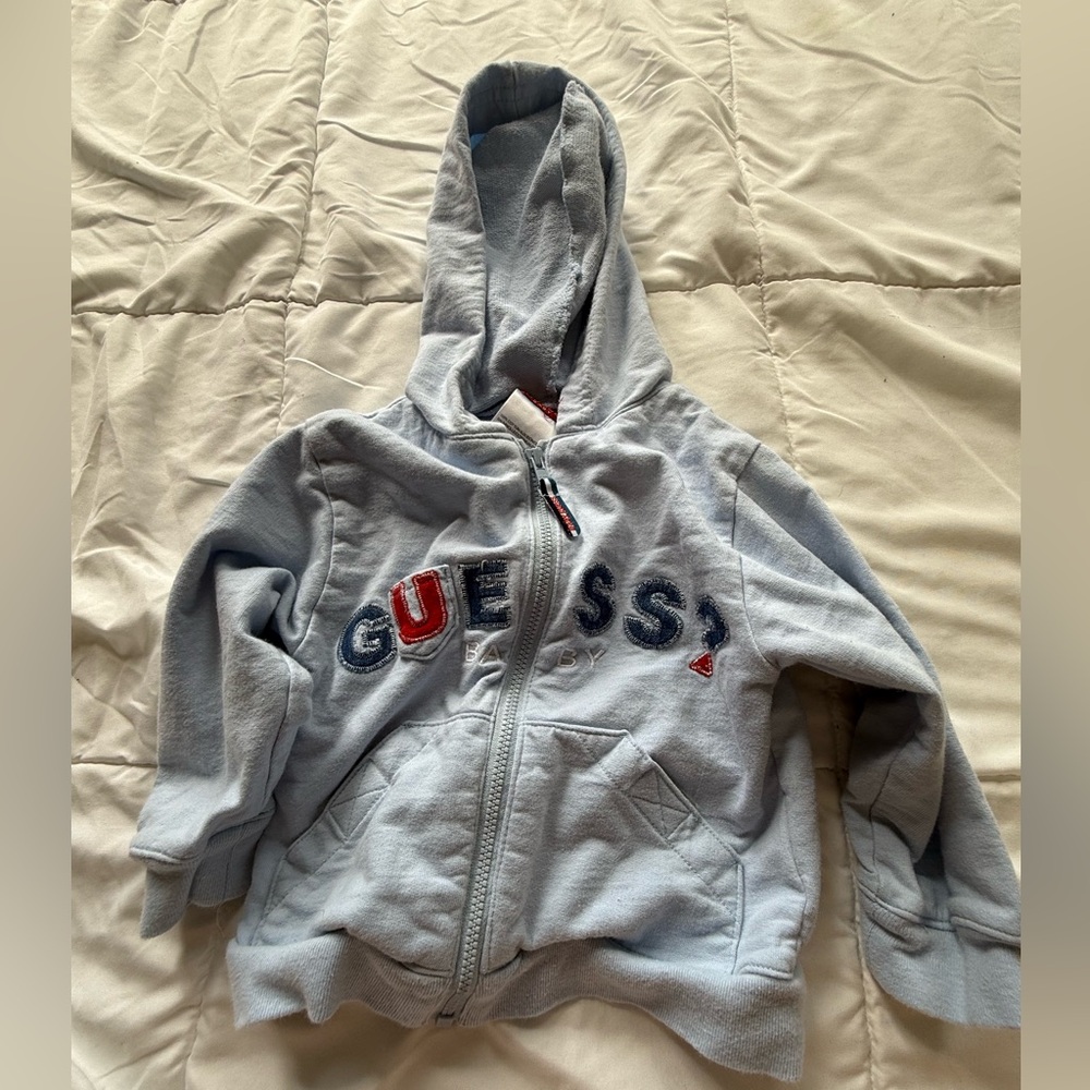 Guess Cotton Zip Up Sweatshirt light blue